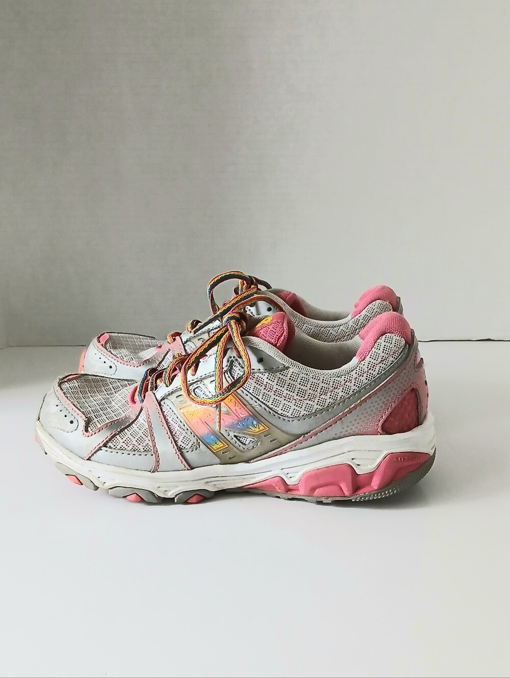 New Balance 689 Silver Rainbow Pink Mesh Running Shoes KJ689SRY Y 4 / Women 5.5